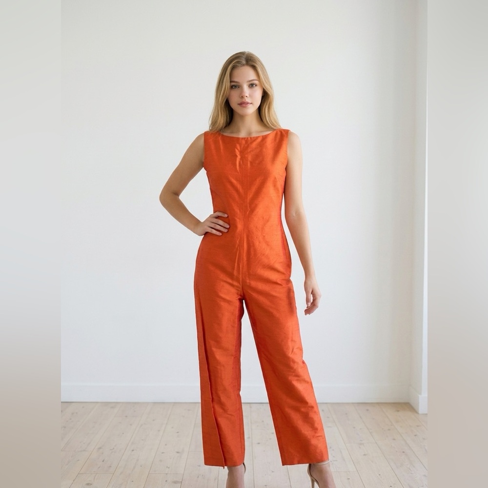 Vintage Lord & Taylor Bright Orange Sleeveless Jumpsuit